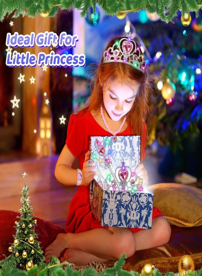 STOPKLAS Princess Dress Up Accessories, Light Up Wand Crown 7Pcs Princess Dress Up Set with Gloves Tiara Necklace Earrings Bracelet and Ring Gift Set for 3-6 Toddler Kids Girls Cosplay Party, Pink - Image 5